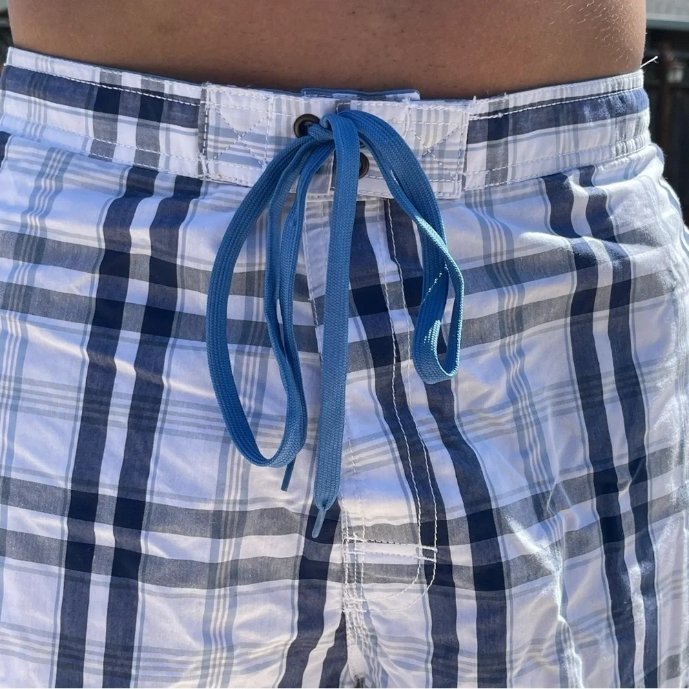 NWT Club Room XL & XXL White Nautical Plaid Striped Swim Trunks MT17